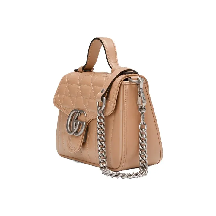 GUCCI GG Marmont Leather Handbag Shoulder Bag Crossbody Bag Mini Women's Rose Beige Milk Tea Beige-1
