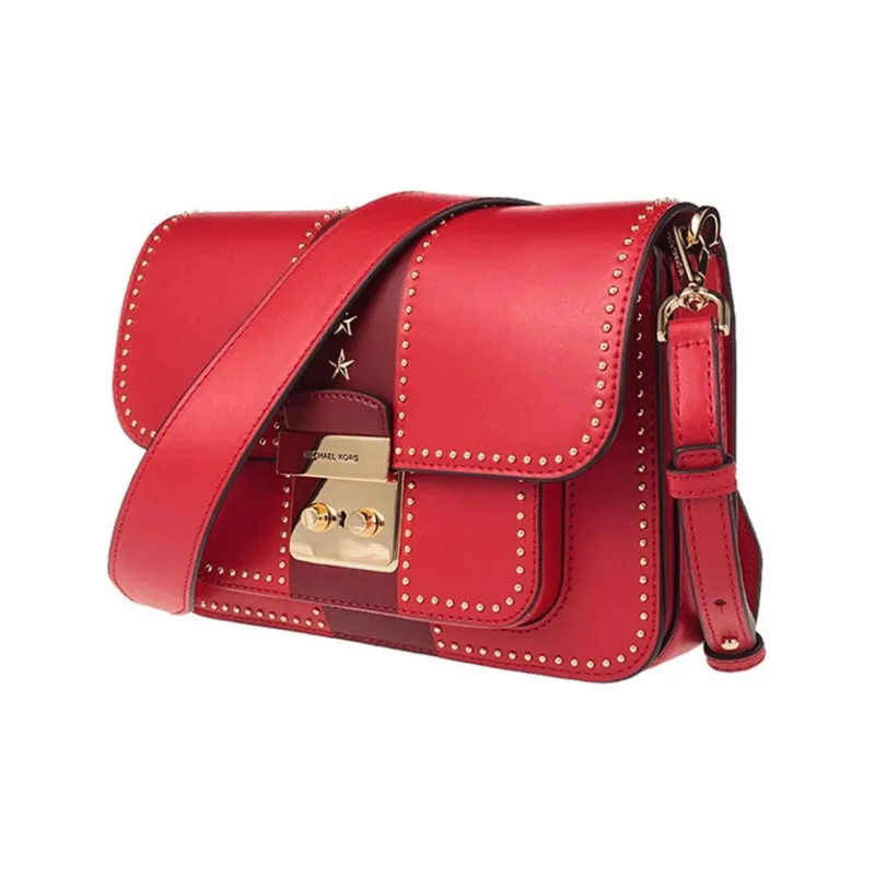 MICHAEL KORS Sloan Cow Leather Messenger Bag, Crossbody Bag, Shoulder Bag Women's Red Multicolor-1