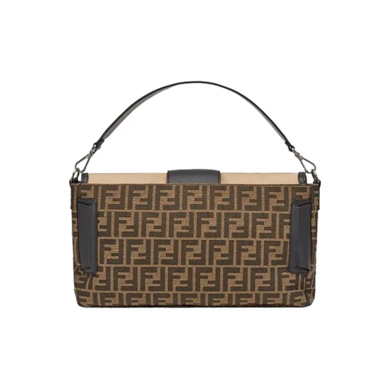 FENDI Baguette Canvas With Leather Baguette Bag One Shoulder Handbag Crossbody Bag Large Size Men's Brown/Beige-3