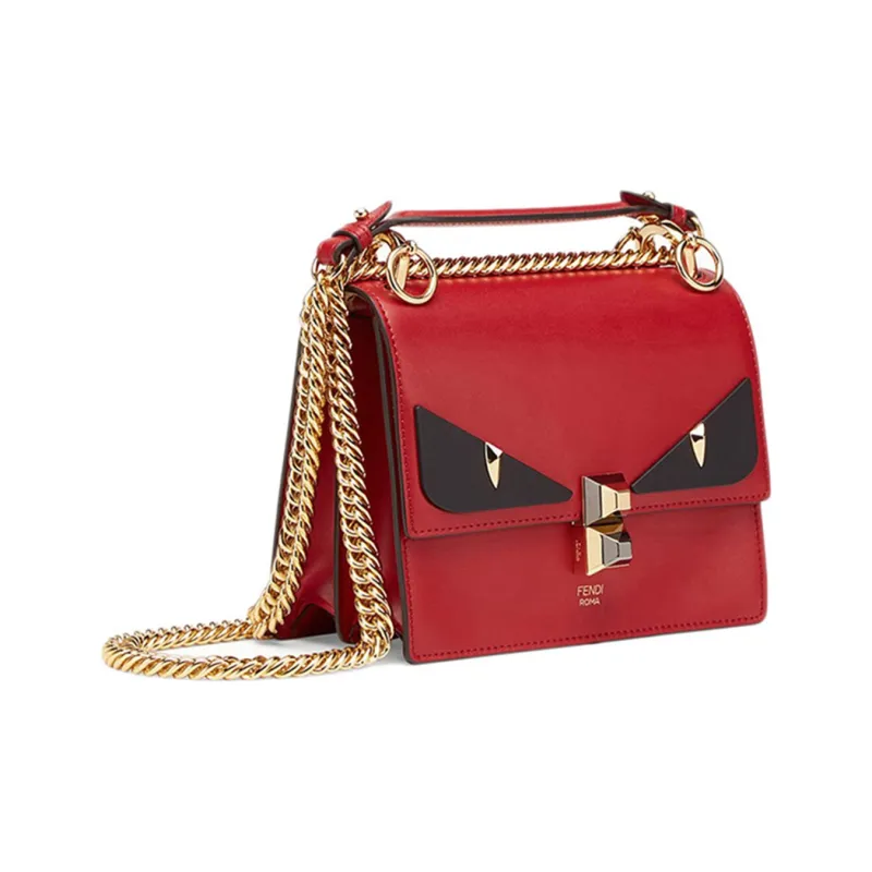 FENDI Kan I Leather Shoulder Bag Small Size Women's Red-1