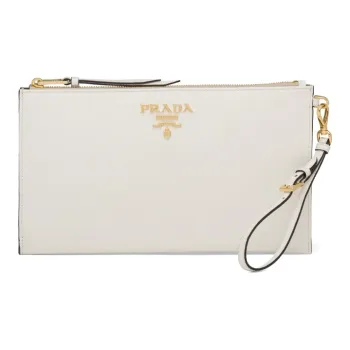 PRADA Saffiano Leather Clutch Women's White