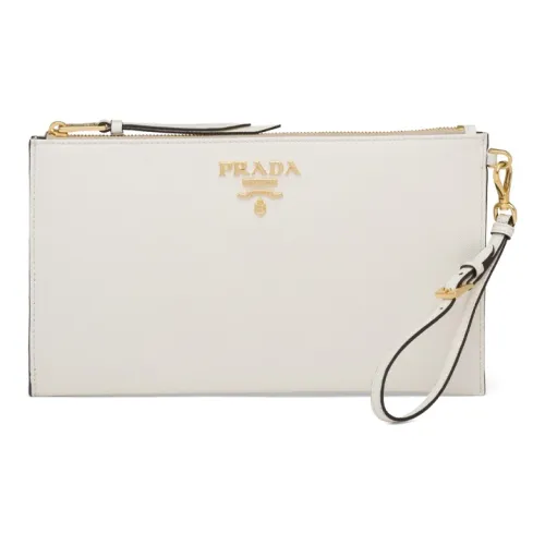 PRADA Saffiano Leather Clutch Women's White