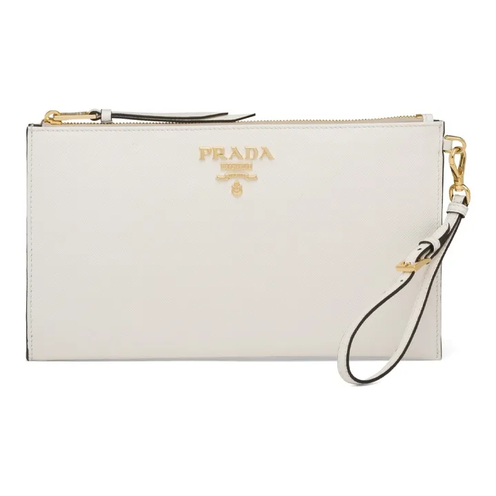 PRADA Saffiano Leather Clutch Women's White-0