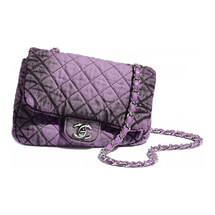 CHANEL Denim Shoulder Bag, Crossbody Bag Women's Black Purple-3