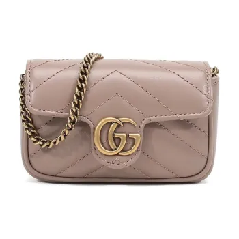 GUCCI GG Marmont Leather Card Holder, Coin Purse, Handbag, Shoulder Bag Women's Nude Pink
