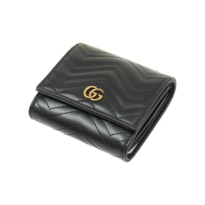 GUCCI Marmont Cow Leather Card Holder Money Clip Wallet Women's Black-3