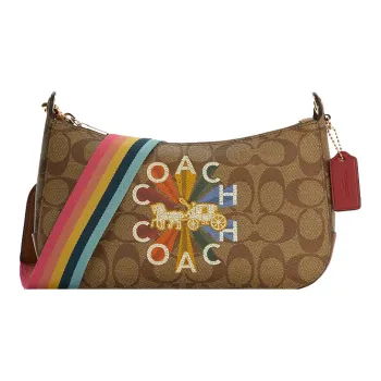 COACH Jes Canvas With Leather Shoulder Bag Crossbody Bag Medium Size Women's Khaki