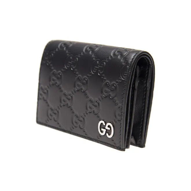GUCCI Leather Card Holder Unisex Black-1