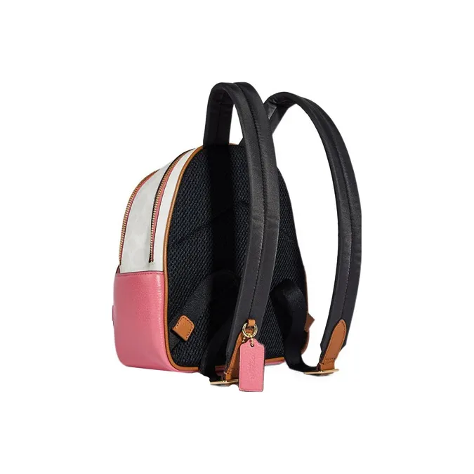 COACH Court Canvas With Leather Backpack Regular Women's Cherry Blossom Pink & White-1