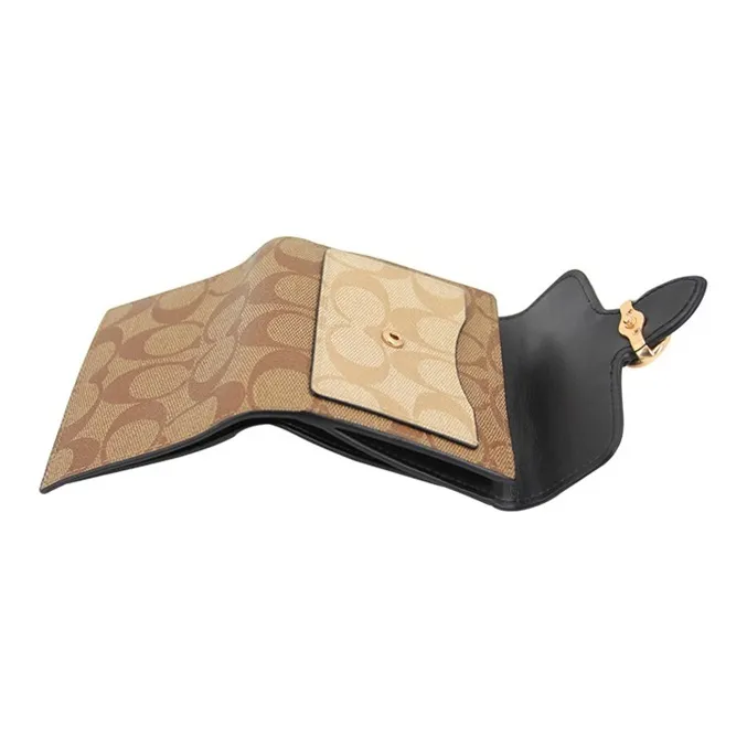 COACH Georgie Monogram Canvas With Leather Clutches Wallets Small Size Women's Black & Brown-6