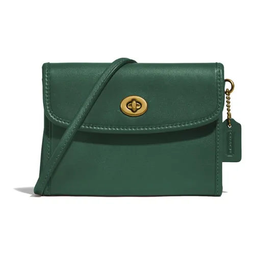 COACH Turnlock Leather Coin Purse Crossbody Wallet Women's Green