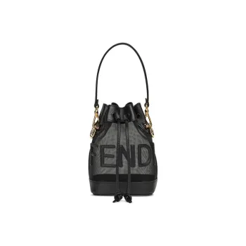 FENDI Gauze With Leather Bucket Bag, Shoulder Bag, Crossbody Bag, Handbag Mini Women's Black