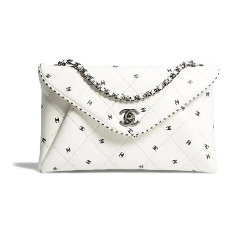 CHANEL Leather Envelope Bag, Chain Bag, Clutch Women's White-0