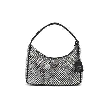 PRADA Re Edition Faux Crystal HOBO Shoulder Bag Women's Black