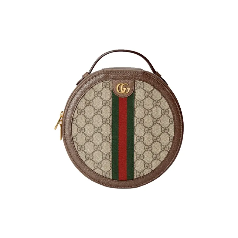 GUCCI Ophidia Canvas With Leather Round Cake Bag Handbags Earphone Cases Unisex Ebony/Brown-0
