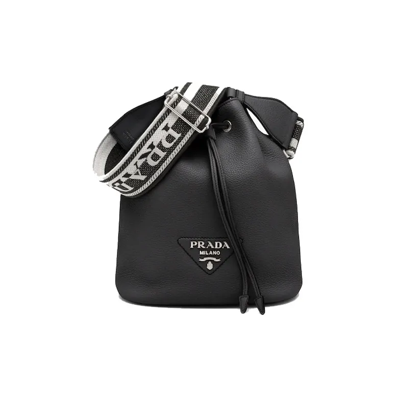 PRADA Leather Bucket Bag Crossbody Bag Women's Black-0
