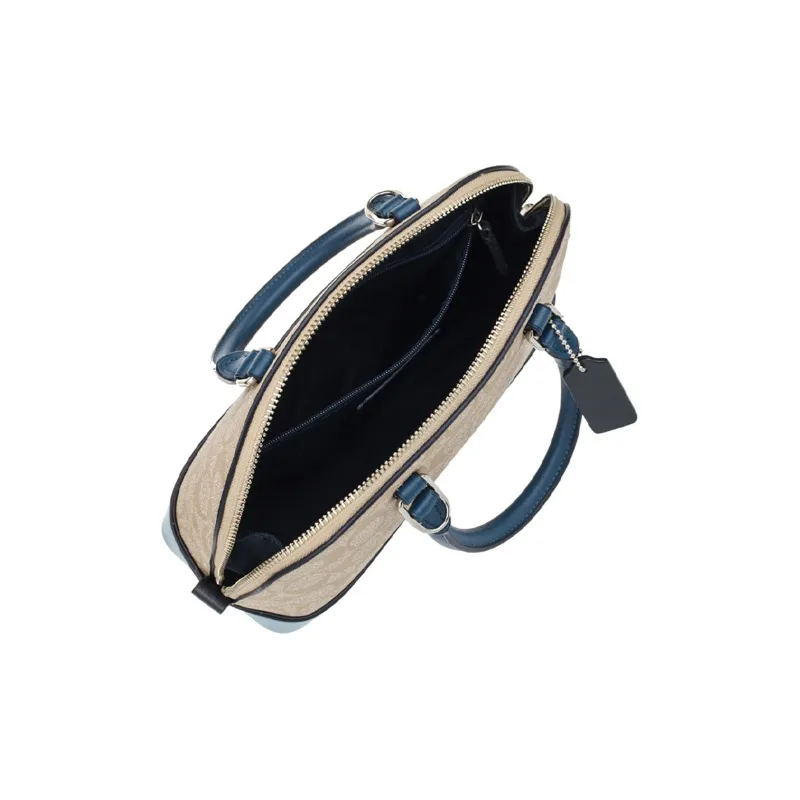 COACH Sierra Leather PVC Portable One Shoulder Shell Crossbody Bag Medium Size Women's Bright Blue With Khaki Monogram-5