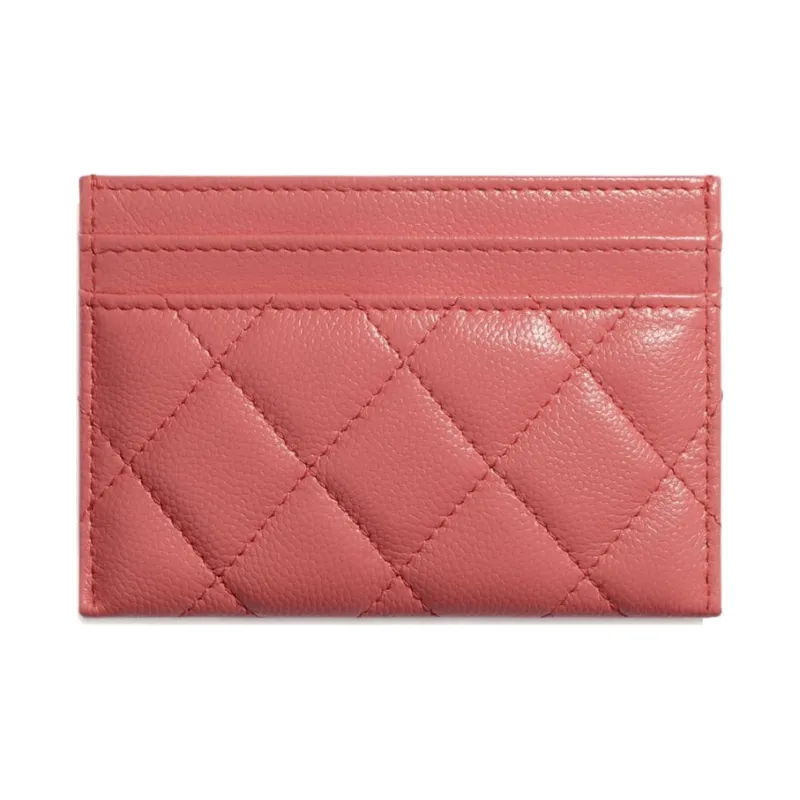 CHANEL Caviar Cow Leather Card Holder Unisex Coral Pink-1