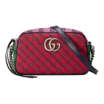 GUCCI GG Marmont Canvas Camera Bag Chain Shoulder Bag Crossbody Bag Small Size Women's Red Multicolor