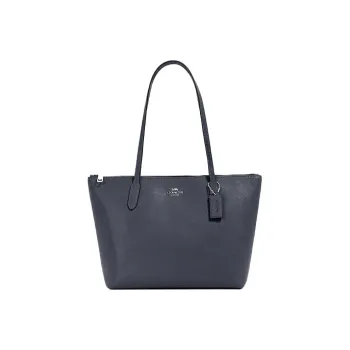 COACH Zip Top Tote Leather Tote Bag, Shopping Bag, Handbag, Shoulder Bag Tubas Women's Blue Gray