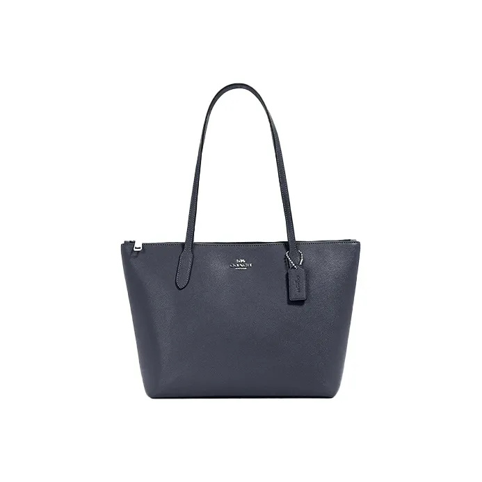 COACH Zip Top Tote Leather Tote Bag, Shopping Bag, Handbag, Shoulder Bag Tubas Women's Blue Gray-0