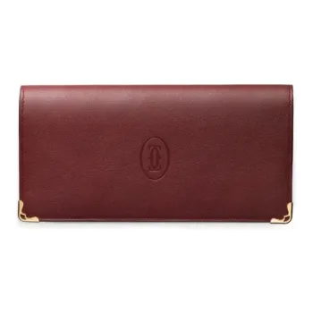 CARTIER Cow Leather Card Holder Wallet Women's Burgundy