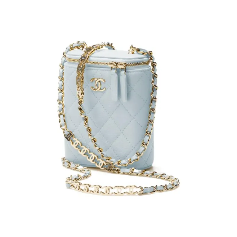 CHANEL Grain Cow Leather Chain Bag Makeup Bag Women's Sky Blue Baby Blue-1