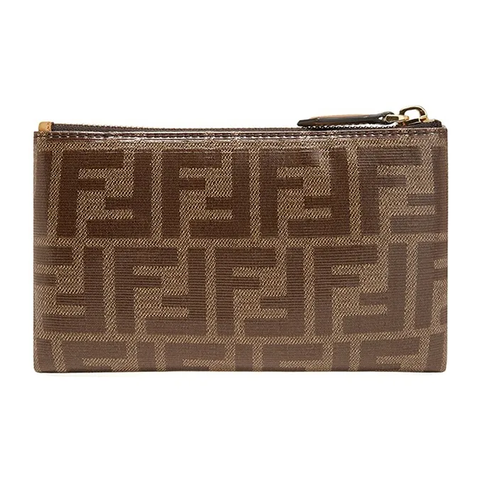 FENDI Coated Canvas With Leather Clutch Coin Purse Women's Brown-2