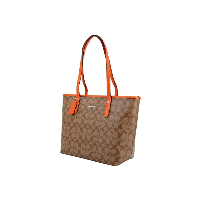 COACH City Zip Tote PVC Tote Bag Shopping Bag Handbag Shoulder Bag Women's Khaki Orange-1