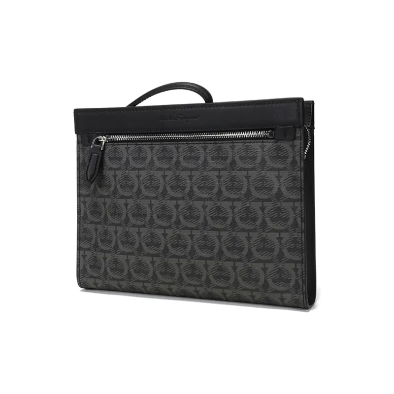 FERRAGAMO GANCINI With Cow Leather And Polyurethane Clutch Men's Black-1