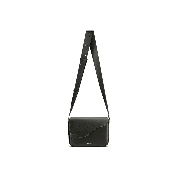 DIOR Cow Leather Saddle Bag Messenger Bag Crossbody Bag Shoulder Bag Men's Black-4