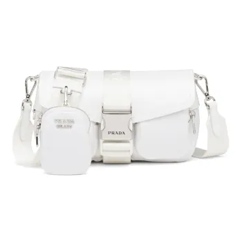 PRADA Nylon And Shiny Leather Shoulder Bag Women's White