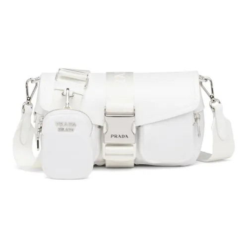 PRADA Nylon And Shiny Leather Shoulder Bag Women's White