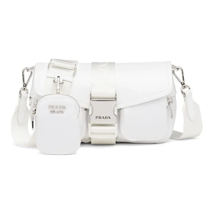 PRADA Nylon And Shiny Leather Shoulder Bag Women's White-0