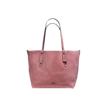 COACH Market Tote Suede With Cross Grain Leather Basket Bag, Handbag, Shoulder Bag Large Size Women's Smoke Gray Pink