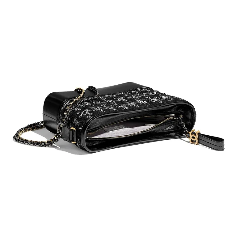 CHANEL Gabrielle Canvas Woven With Leather Hobo Bag, Portable, One Shoulder, Crossbody Bag Trumpets Women's Black-2