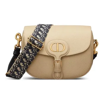 DIOR Bobby Grained Calfskin Shoulder Bag, Crossbody Bag Large Size Women's Beige Brown