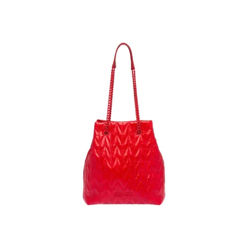 MIU MIU Hobo Shiny Leather Hobo Bag Handbag Shoulder Bag Women's Red