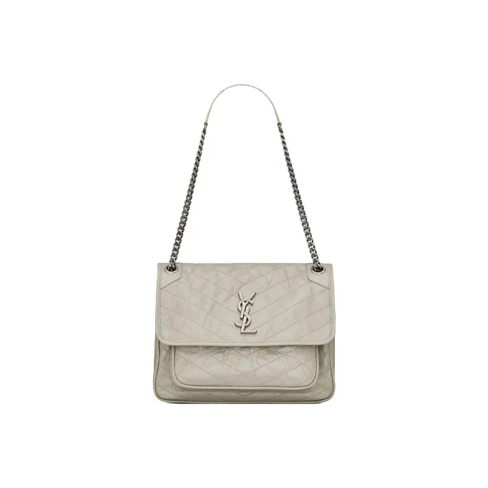 SAINT LAURENT Leather Hobo Bag, Crossbody Bag, Shoulder Bag Medium Size Women's White-1