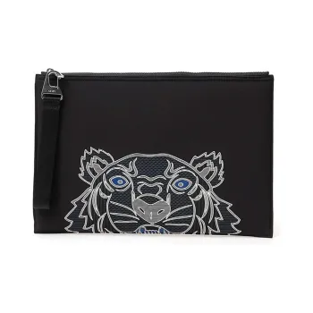 KENZO Classic Tiger Head Polyester Nylon Clutch Handbag Men's Black