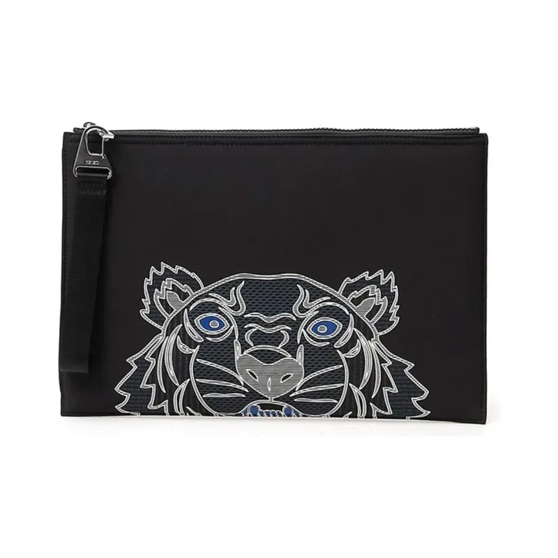 KENZO Classic Tiger Head Polyester Nylon Clutch Handbag Men's Black-0