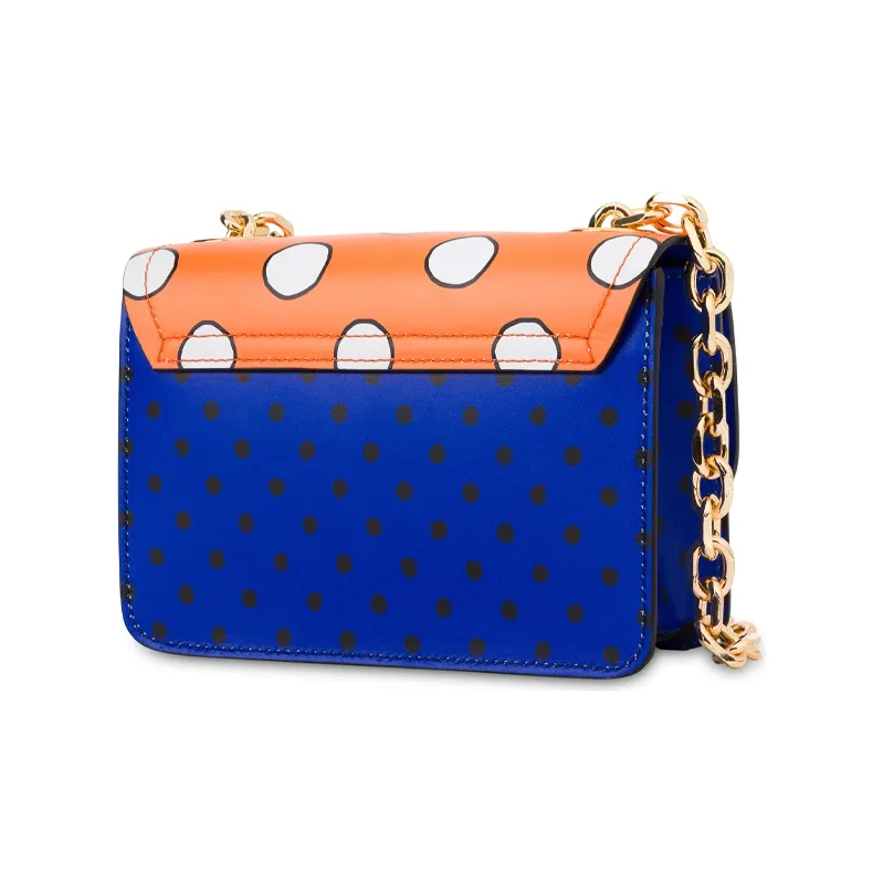MOSCHINO Cow Leather Crossbody Bag, Shoulder Bag Regular Women's Blue Orange-1