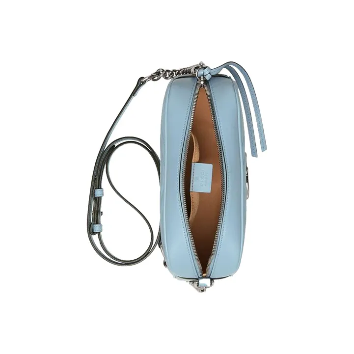 GUCCI Marmont Leather Camera Bag Portable Crossbody Bag Shoulder Bag Women's Light Blue-5
