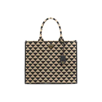 PRADA Symbole Fabric Tote Bag, Shopping Bag, Handbag Large Size Women's Black/Beige Yellow