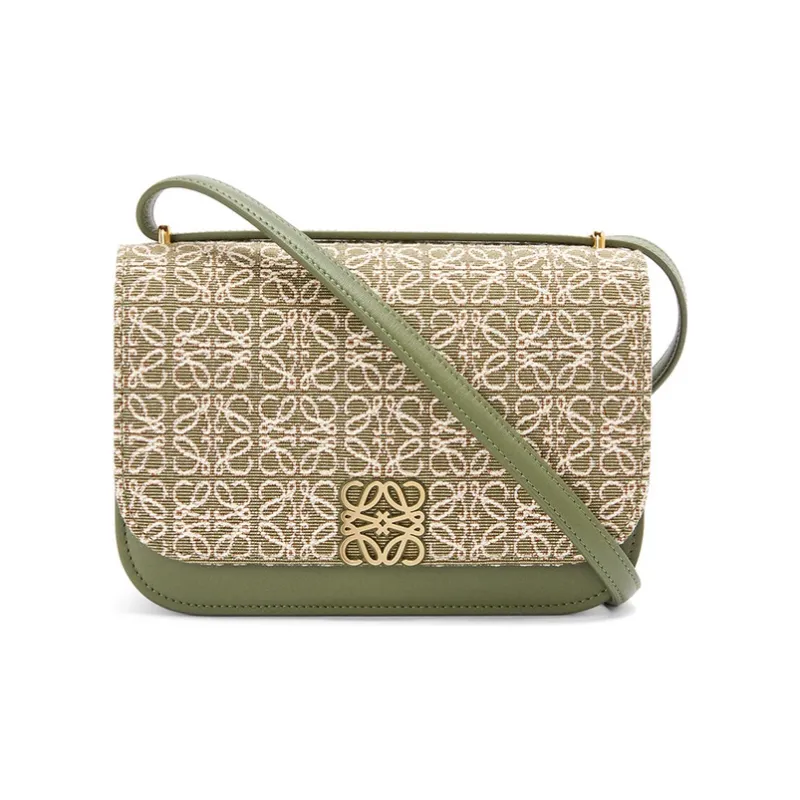LOEWE Goya Jacquard Fabric With Calfskin One Shoulder Handbag Crossbody Bag Small Size Women's Green/Avocado Green-0