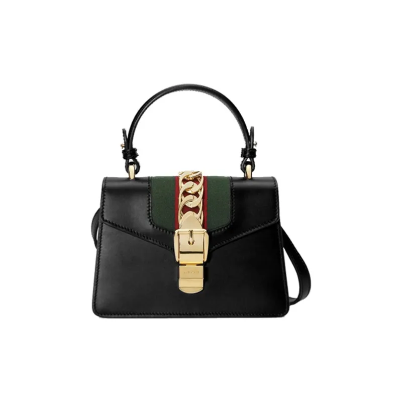 GUCCI Sylvie Leather Handbag, Shoulder Bag, Crossbody Bag Mini Women's Black-1