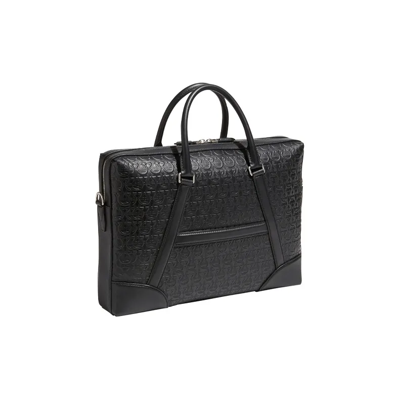 FERRAGAMO GANCINI Cow Leather Business Bag Handbag Shoulder Bag Crossbody Bag Men's Black-1