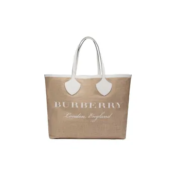 Burberry Polyurethane Tote Bag Shopping Bag Handbag Large Size Women's Chalk White Light Brown