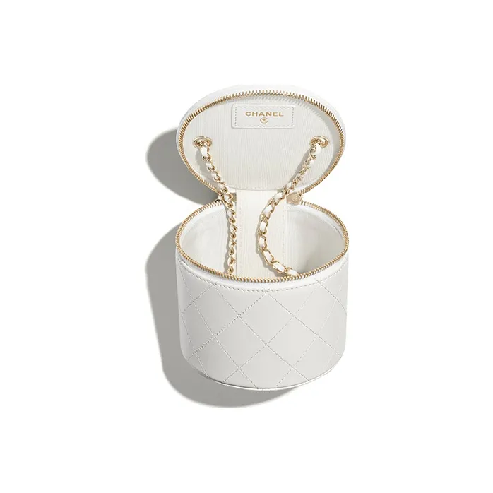 CHANEL Lambskin Cylinder Bag, One Shoulder Handbag Women's White-2