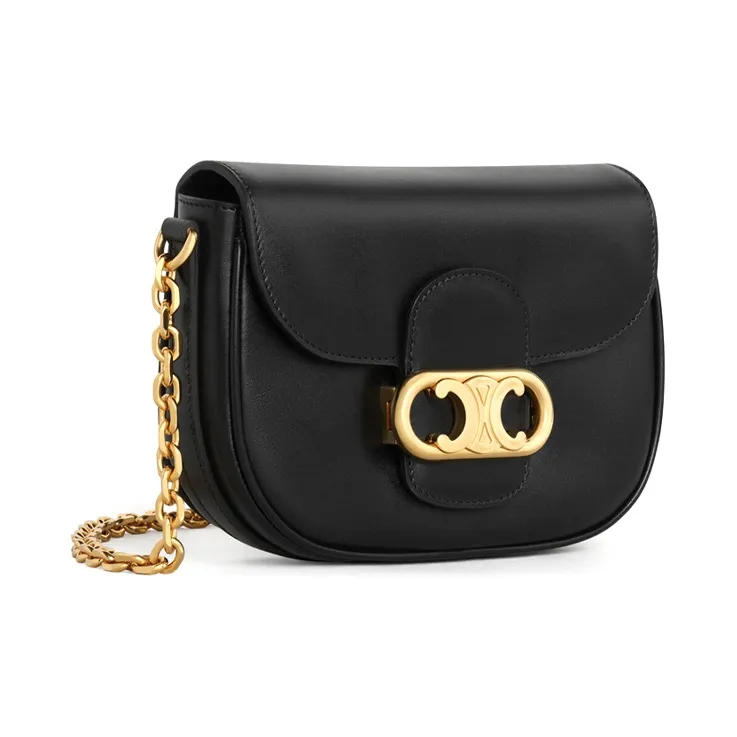 CELINE MaillonTriomphe Cow Leather Chain Bag Shoulder Bag Crossbody Bag Medium Size Women's Black-1